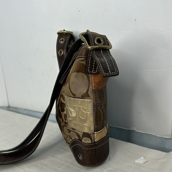 Vintage Coach Animal Print Patchwork Suede, Leather, Canvas & Velvet Hobo Bag - Picture 4 of 8